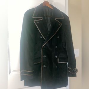 Just Cavalli Leather Overcoat w/ Brown Leather Trim